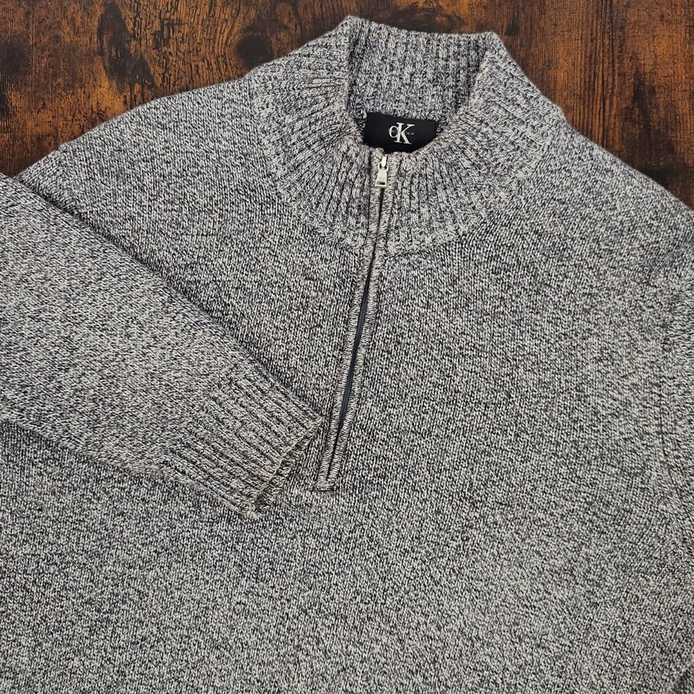 Calvin Klein Mens L Quarter Zip Pullover Sweater Long Sleeve Gray‎ 100% Cotton